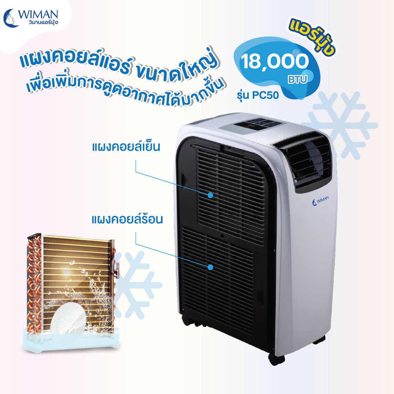 แอร์เคลื่อนที่ 18000 บีทียู 1500 วัตต์ วิมานแอร์มุ้ง เย็นแรงปลอดภัย ด้วยน้ำยาแอร์ R410 มาตฐาน มอก.1529