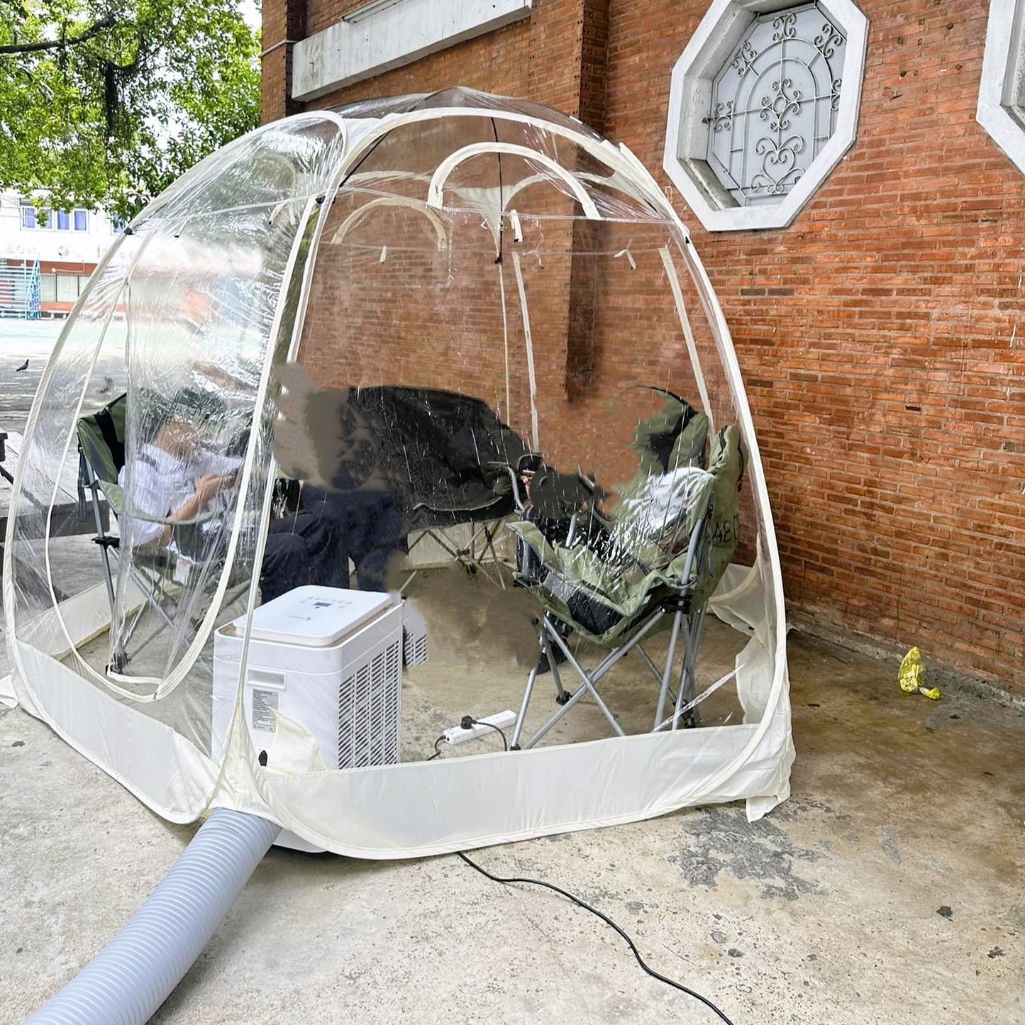 Clear tent with portable air conditioner, dome tent shape, 3.5 meters, Wiman Air.